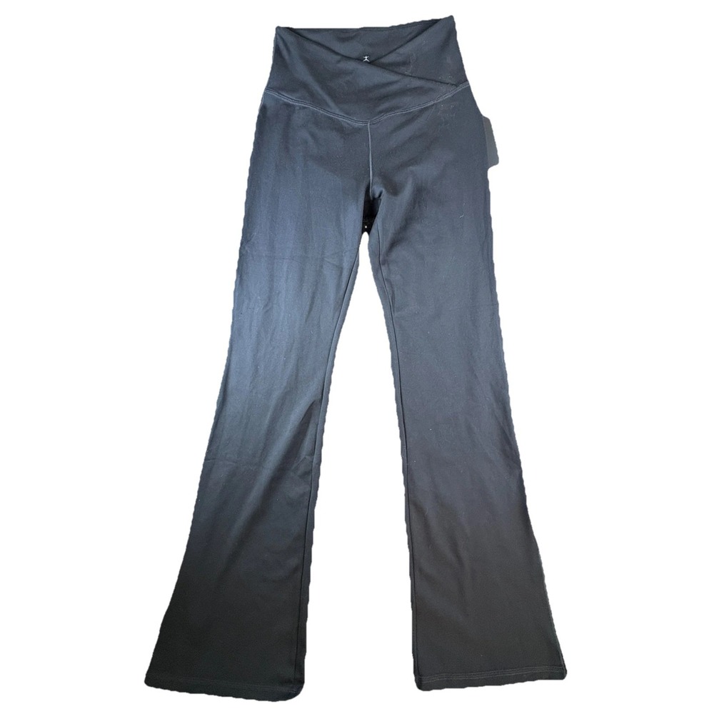 Danskin Flare Pants Womens 24x31.5 Black Salt Satin Stitch Slit Stretch Yoga